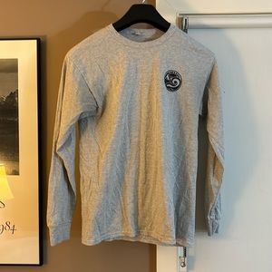 Women’s Happy Earth Long sleeve t shirt.  Medium gray.